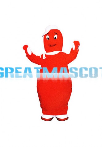 Red Snowman Wearing A White Cap Mascot Costume
