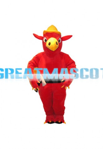 Red Eagle With A Yellow Hard Hat And A Hammer Mascot Adult Costume