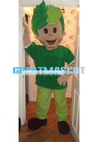 Smiling Green Leaf Boy Mascot Adult Costume