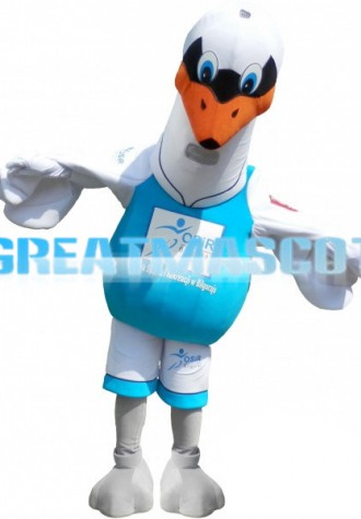 Adult White & Blue Swan Mascot Costume