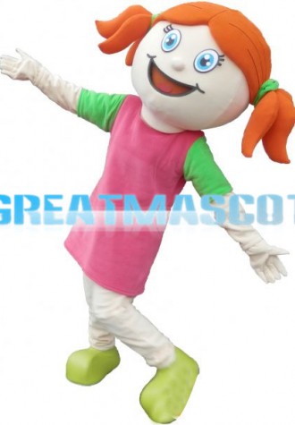 Little Girl In Pink Dress Mascot Adult Costume 
