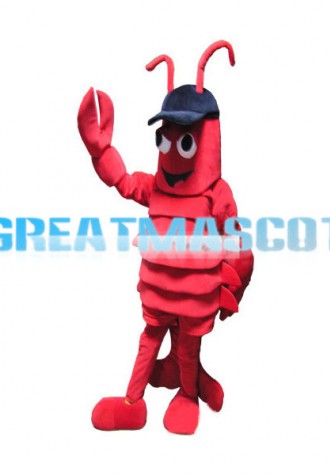 Adult Size Lobster In Blue Hat Cartoon Mascot Costume 