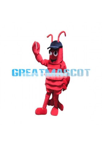 Adult Size Lobster In Blue Hat Cartoon Mascot Costume 