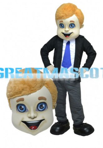 Man With Yellow Hair In Suit Mascot Costume