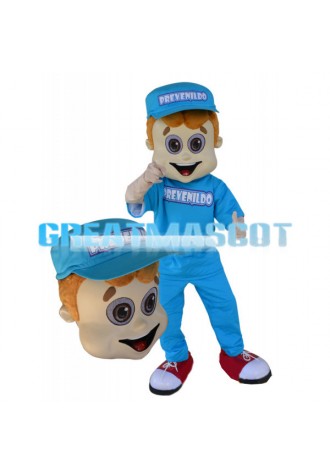 Young Man Dressed In Blue With A Cap Mascot Costume