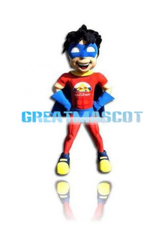 Happy Superhero Boy Mascot Costume