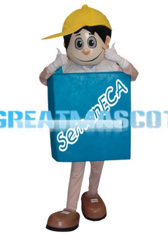 Boy With A Blue Sign On His Chest Mascot Costume