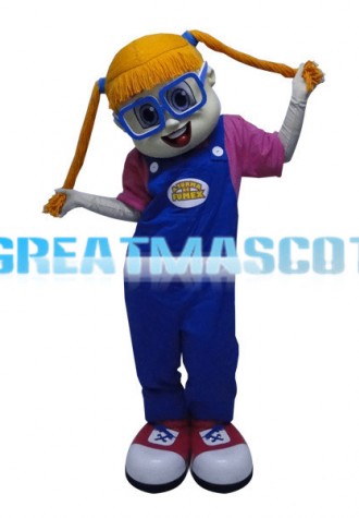 Cute Girl With Blue Glasses Mascot Costume 
