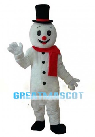 Snowman Wearing Red Scarf Mascot Costume
