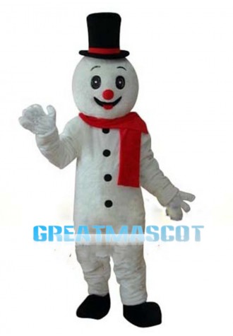 Snowman Wearing Red Scarf Mascot Costume