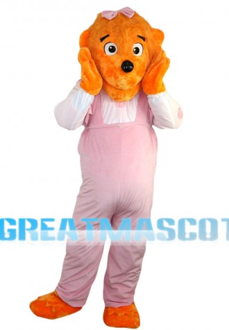 Orange Dog With Pink Overalls Mascot Costume