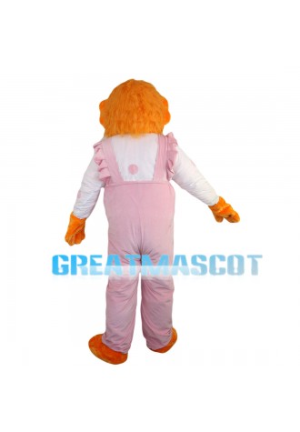 Orange Dog With Pink Overalls Mascot Costume