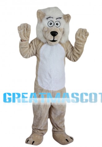 Khaki Lion With White Mane Mascot Costume