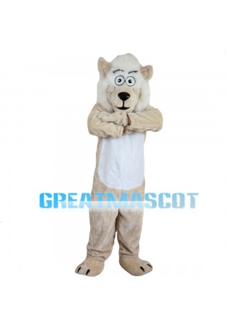 Khaki Lion With White Mane Mascot Costume