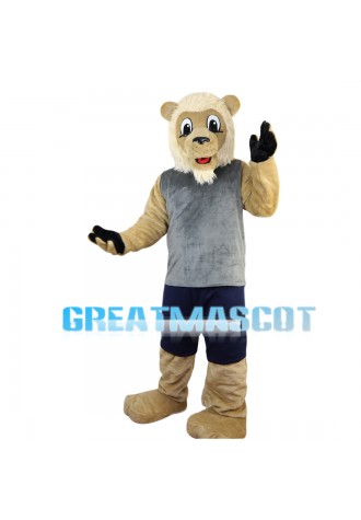 Adult Lion Wearing Gray Vest Mascot Costume