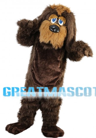 Dark Brown Long Fur Dog Mascot Costume