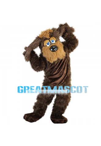 Dark Brown Long Fur Dog Mascot Costume
