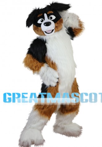 Obedient Long Fur Dog Mascot Costume