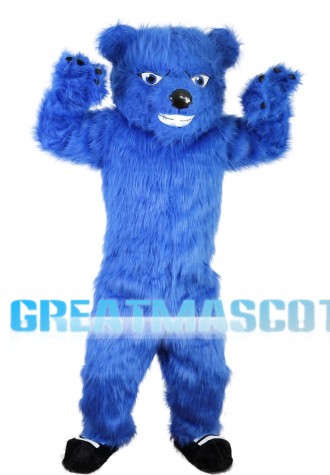 Long Fur Blue Bear Mascot Costume