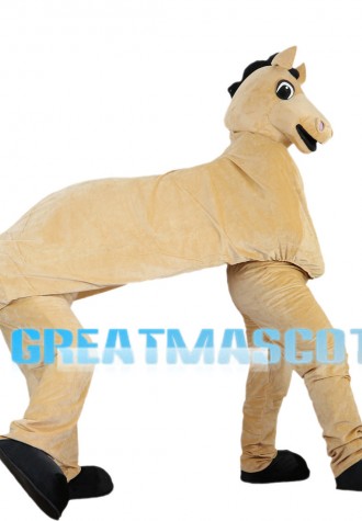 Funny Khaki Double Horse Mascot Costume