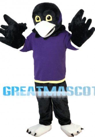 Crow Wearing Purple Clothes Mascot Costume