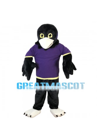 Crow Wearing Purple Clothes Mascot Costume