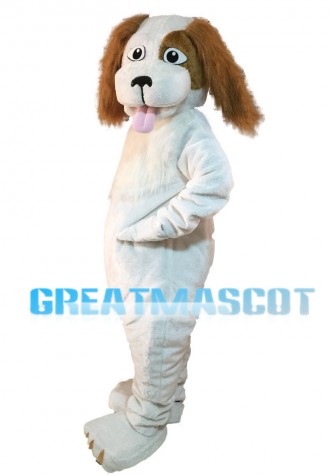 Honest White Dog With Tongue Out Mascot Costume