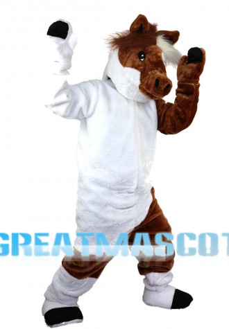 White & Brown Horse Mascot Costume