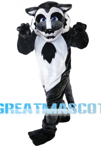 Dark Grey Wolf With Blue Eyes Mascot Costume