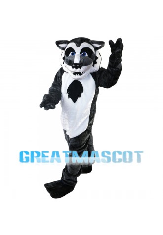 Dark Grey Wolf With Blue Eyes Mascot Costume