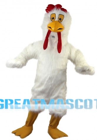 Thinking White Long Fur Chicken Mascot Costume