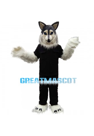 Long Fur White Wolf In Black Set Mascot Costume