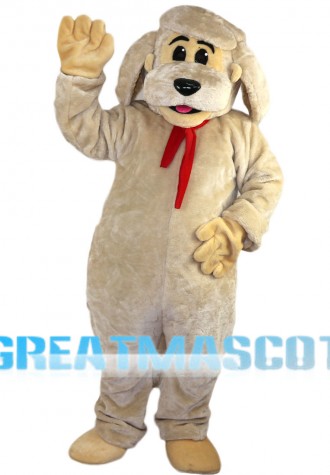 Khaki Dog Wearing Red Scarf Mascot Costume