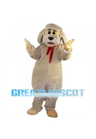 Khaki Dog Wearing Red Scarf Mascot Costume