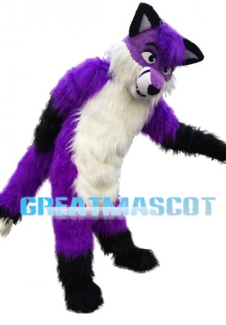 Soft Furry Purple & White Wolf Mascot Costume