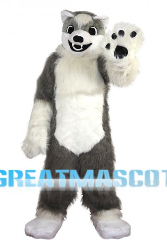 Hairy Grey & White Wolf Mascot Costume