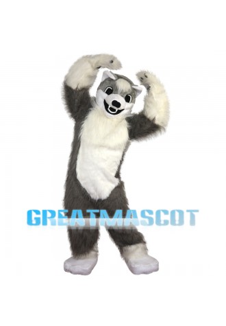 Hairy Grey & White Wolf Mascot Costume
