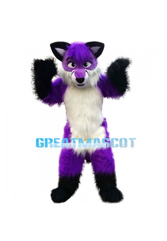 Soft Furry Purple & White Wolf Mascot Costume