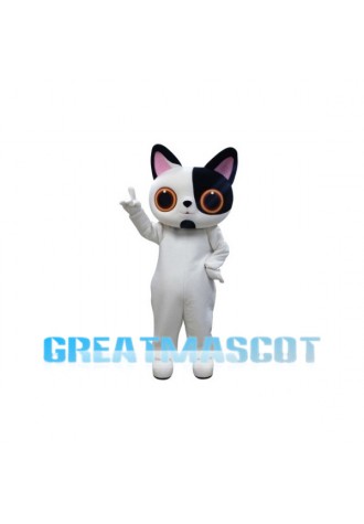 White Cat With Half Of Face Black Mascot Costume