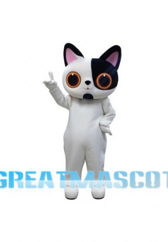 White Cat With Half Of Face Black Mascot Costume