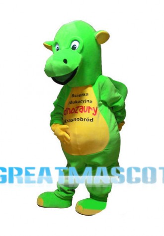Green Dragon Touching Belly Mascot Costume