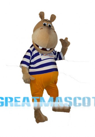 Pleased Brown Hippo Mascot Costume