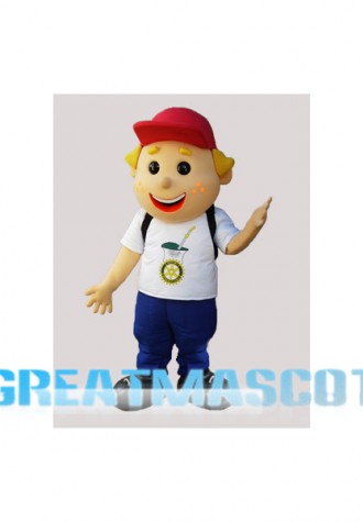 Golden Hair Boy Carrying Bag Mascot Costume