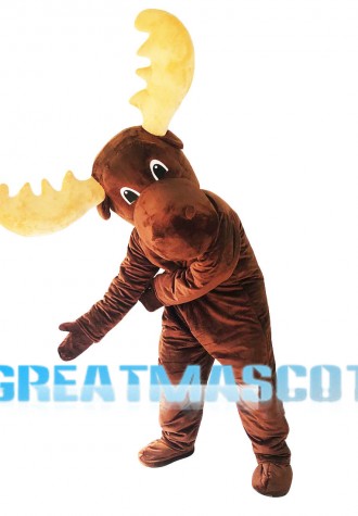 Brown Moose With Yellow Antlers Mascot Costume