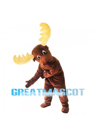 Brown Moose With Yellow Antlers Mascot Costume