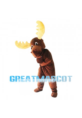 Brown Moose With Yellow Antlers Mascot Costume