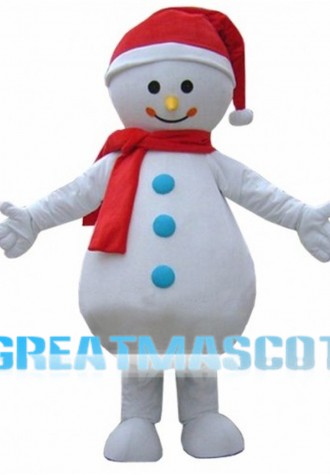 Christmas Snowman With Blue Buttons Mascot Costume
