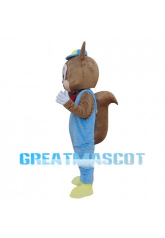 Little Squirrel Wearing Blue Overalls Mascot Costume