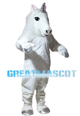 Beautiful White Horse With Silver Horn Mascot Costume
