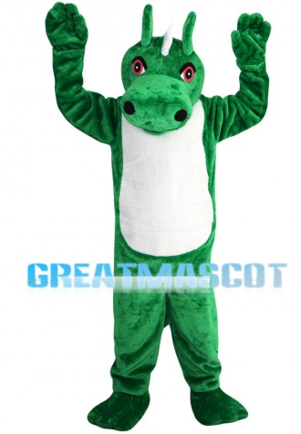 Green & White Dragon With Red Eyes Mascot Costume